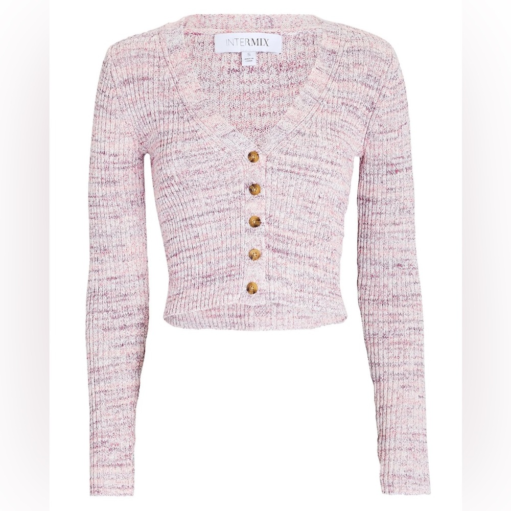 INTERMIX Multicolor Ribbed Cardigan Knit Sweater Button Up 100% Cotton - L